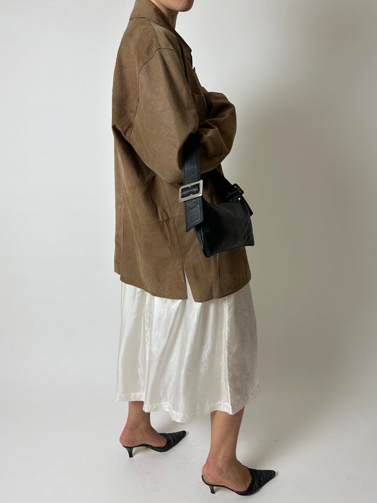 Leather shirt jacket | Chestnut