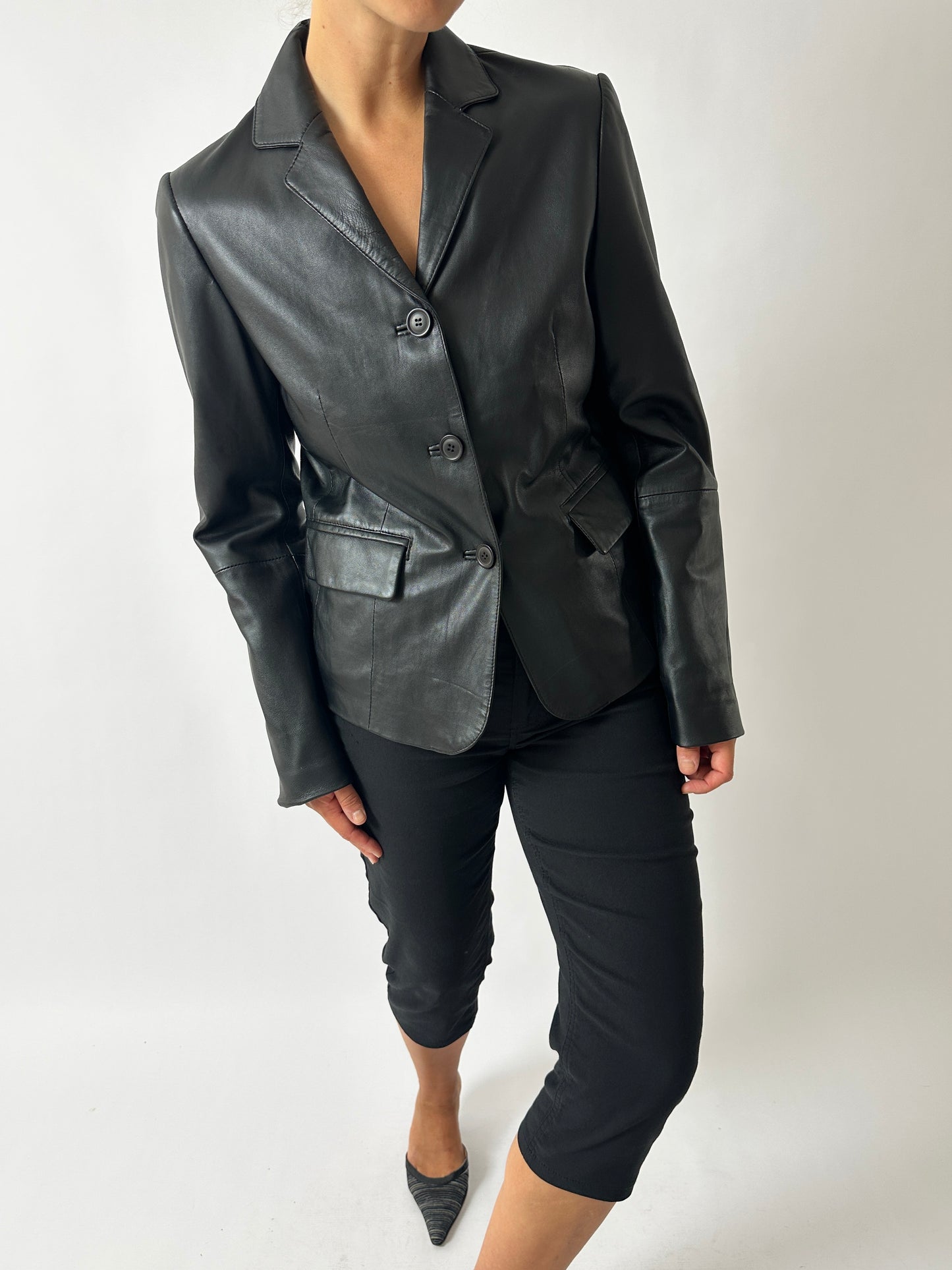 Leather blazer jacket| Black