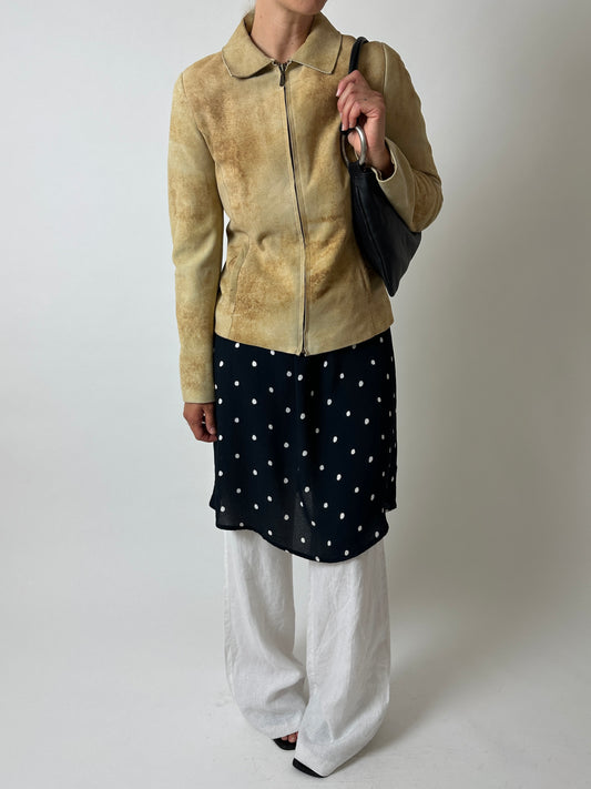 Leather fitted jacket | Sand