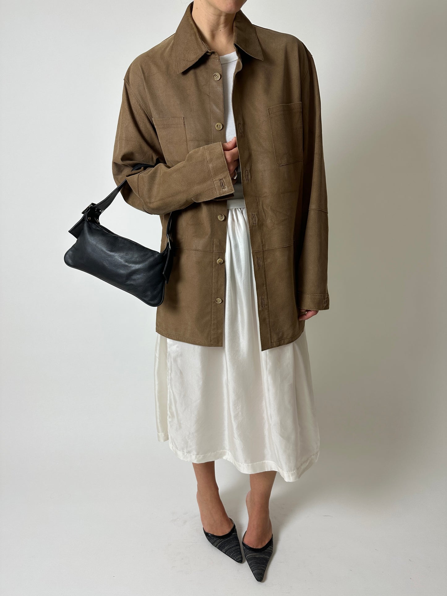 Leather shirt jacket | Chestnut
