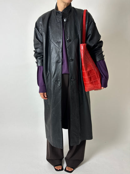 Long leather coat | Black