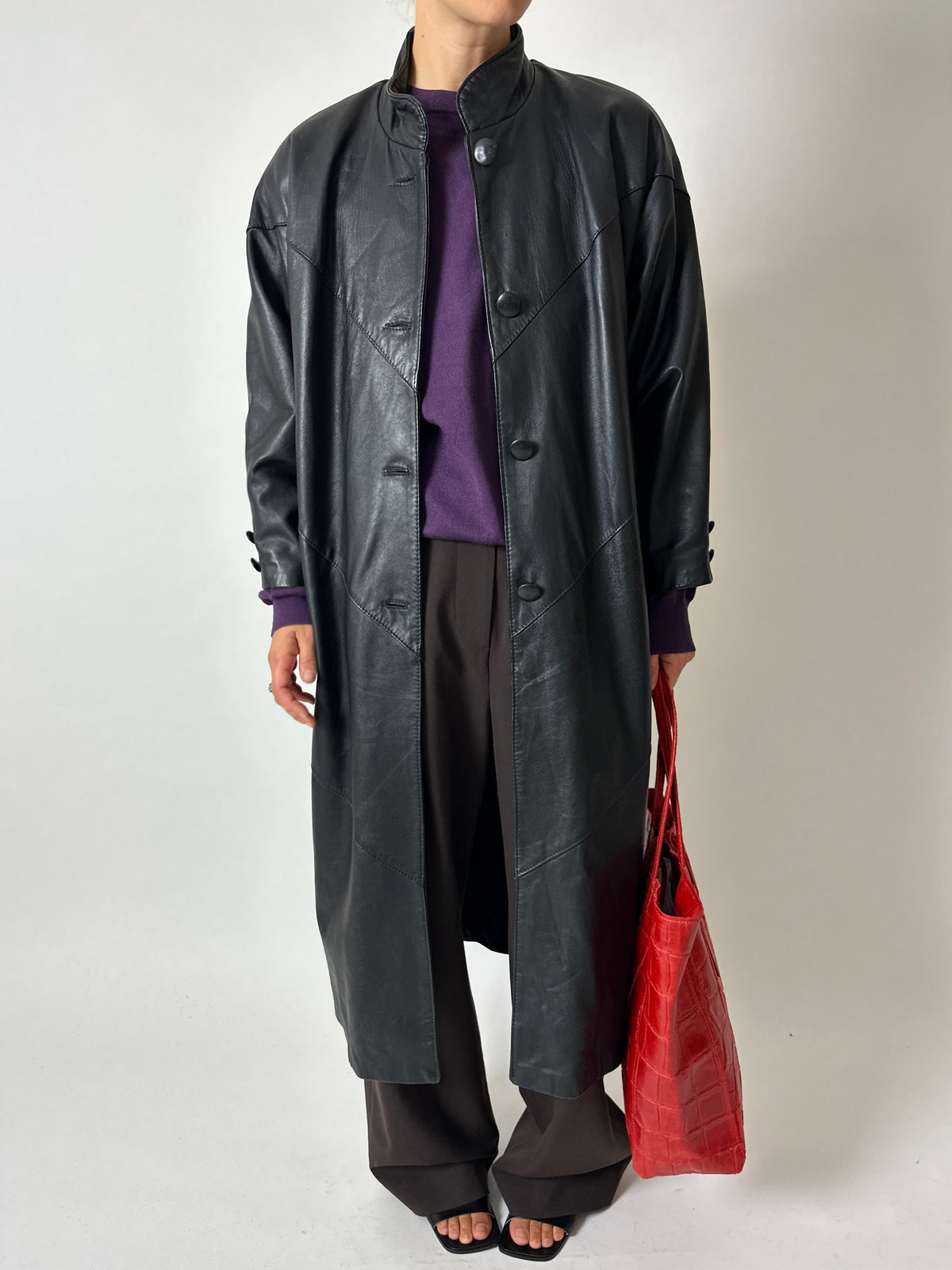 Long leather coat | Black