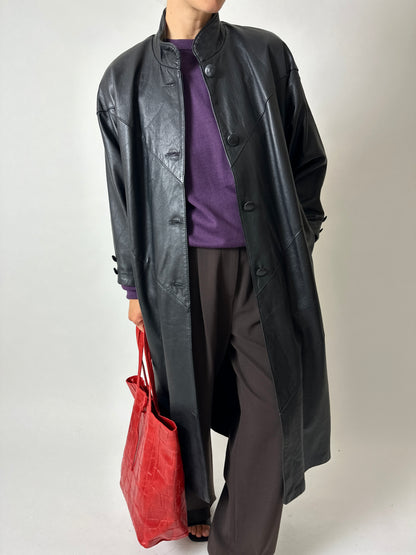 Long leather coat | Black