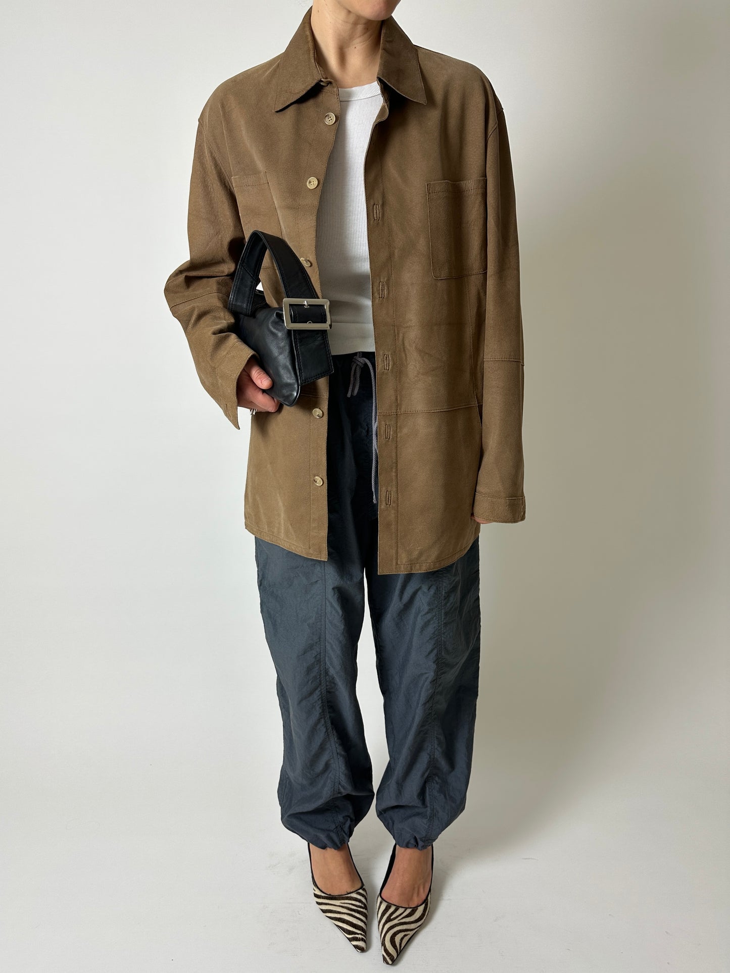 Leather shirt jacket | Chestnut