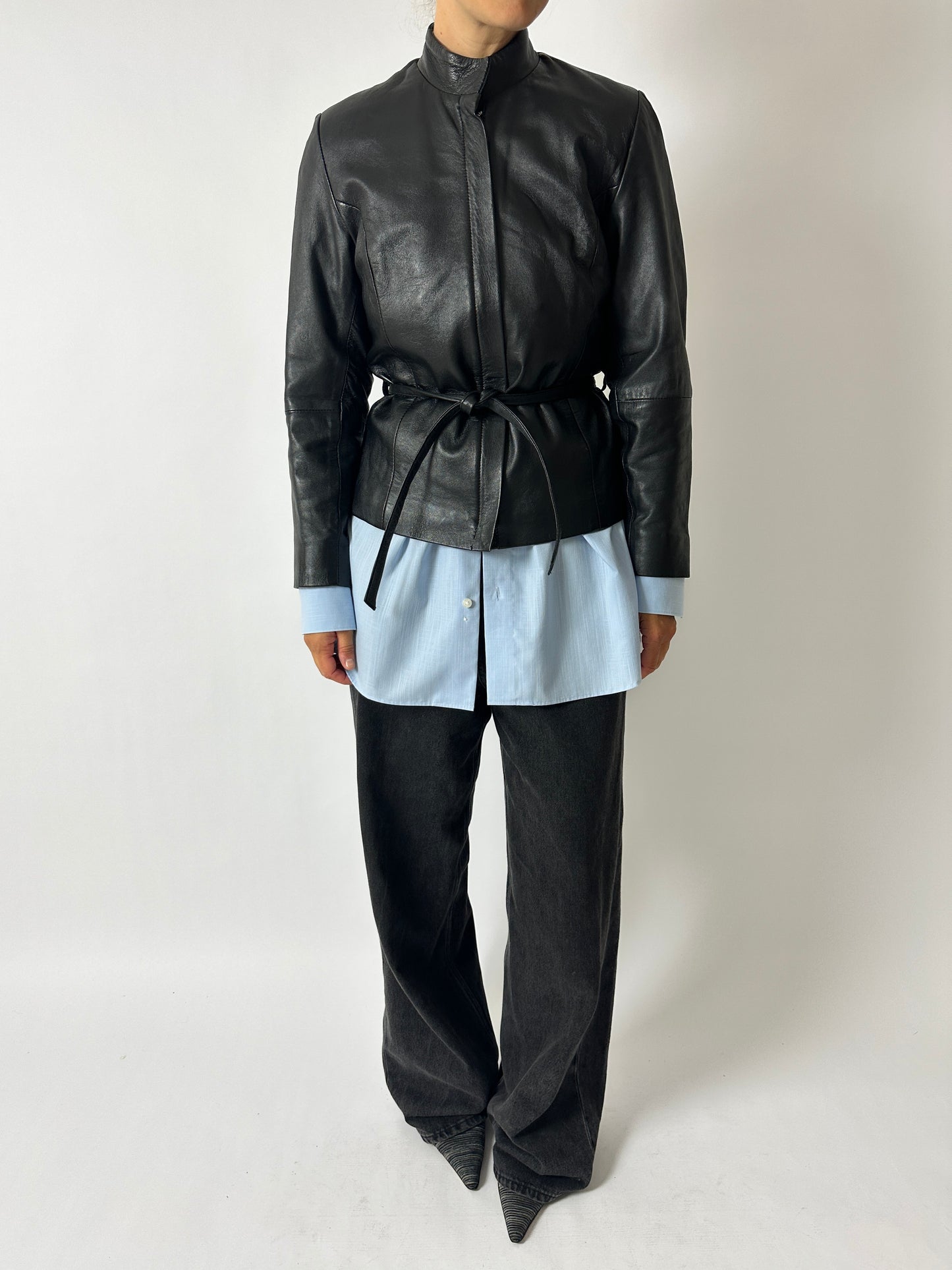 Leather fitted jacket | Black