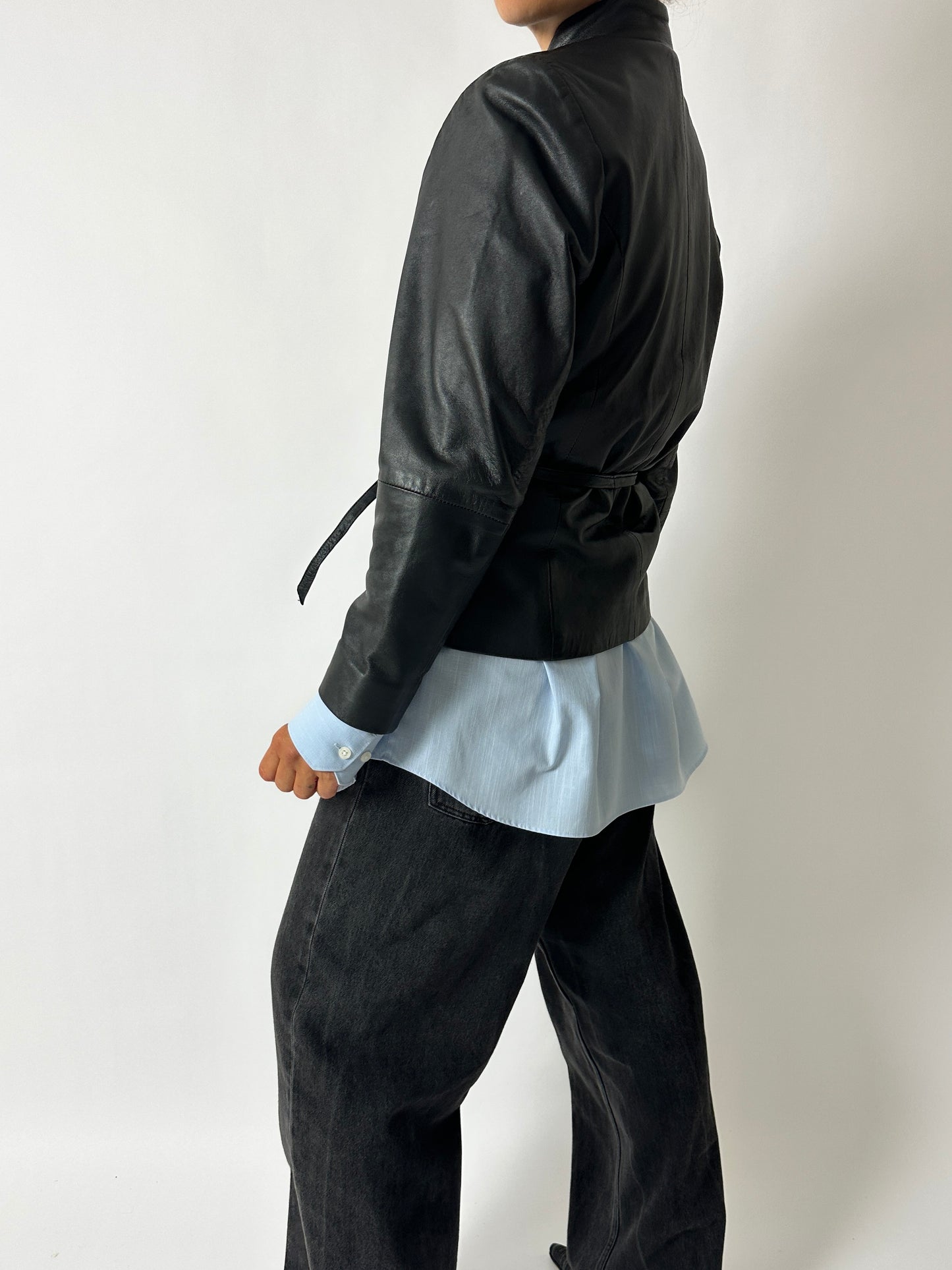 Leather fitted jacket | Black