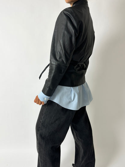 Leather fitted jacket | Black