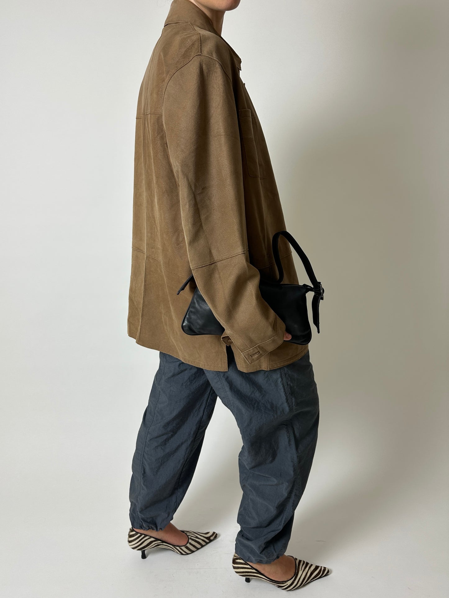 Leather shirt jacket | Chestnut
