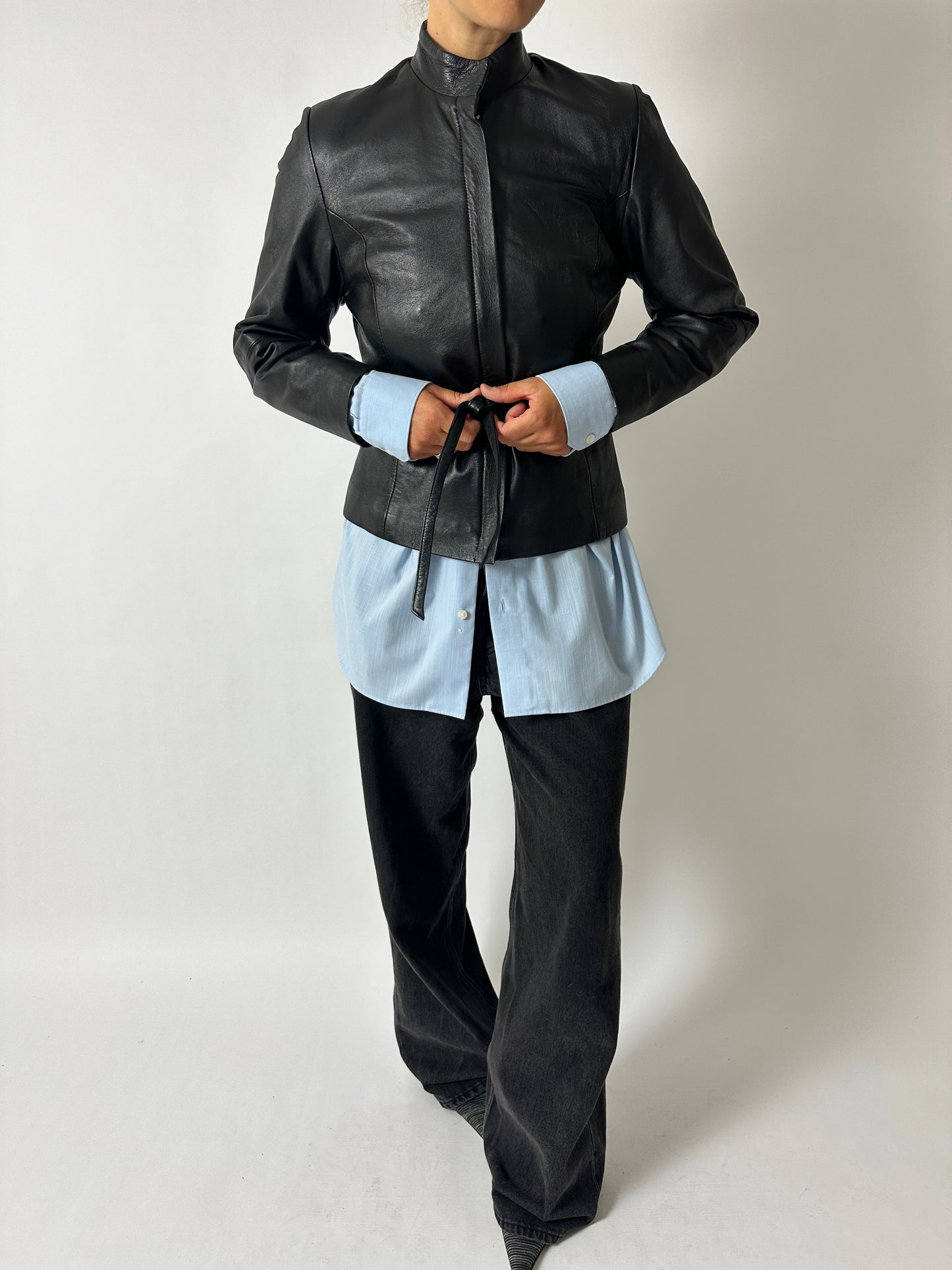 Leather fitted jacket | Black