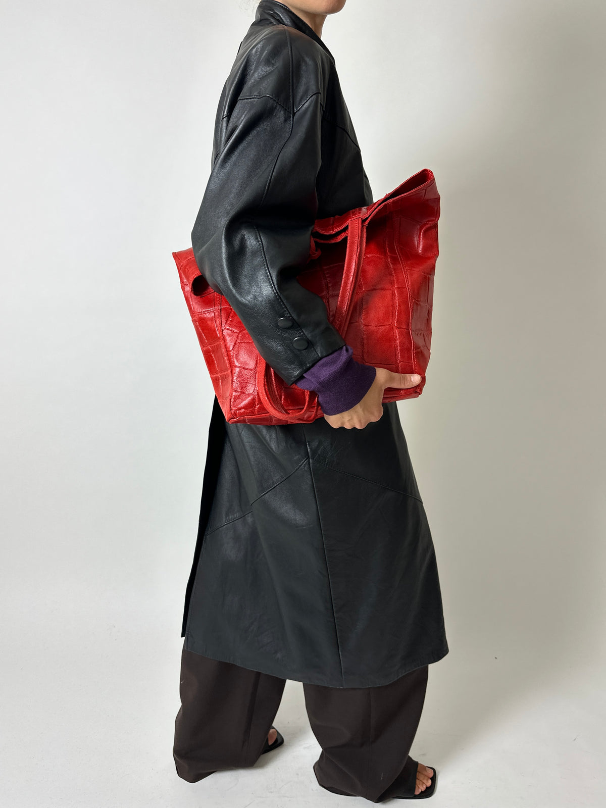 Long leather coat | Black