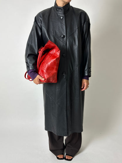 Long leather coat | Black