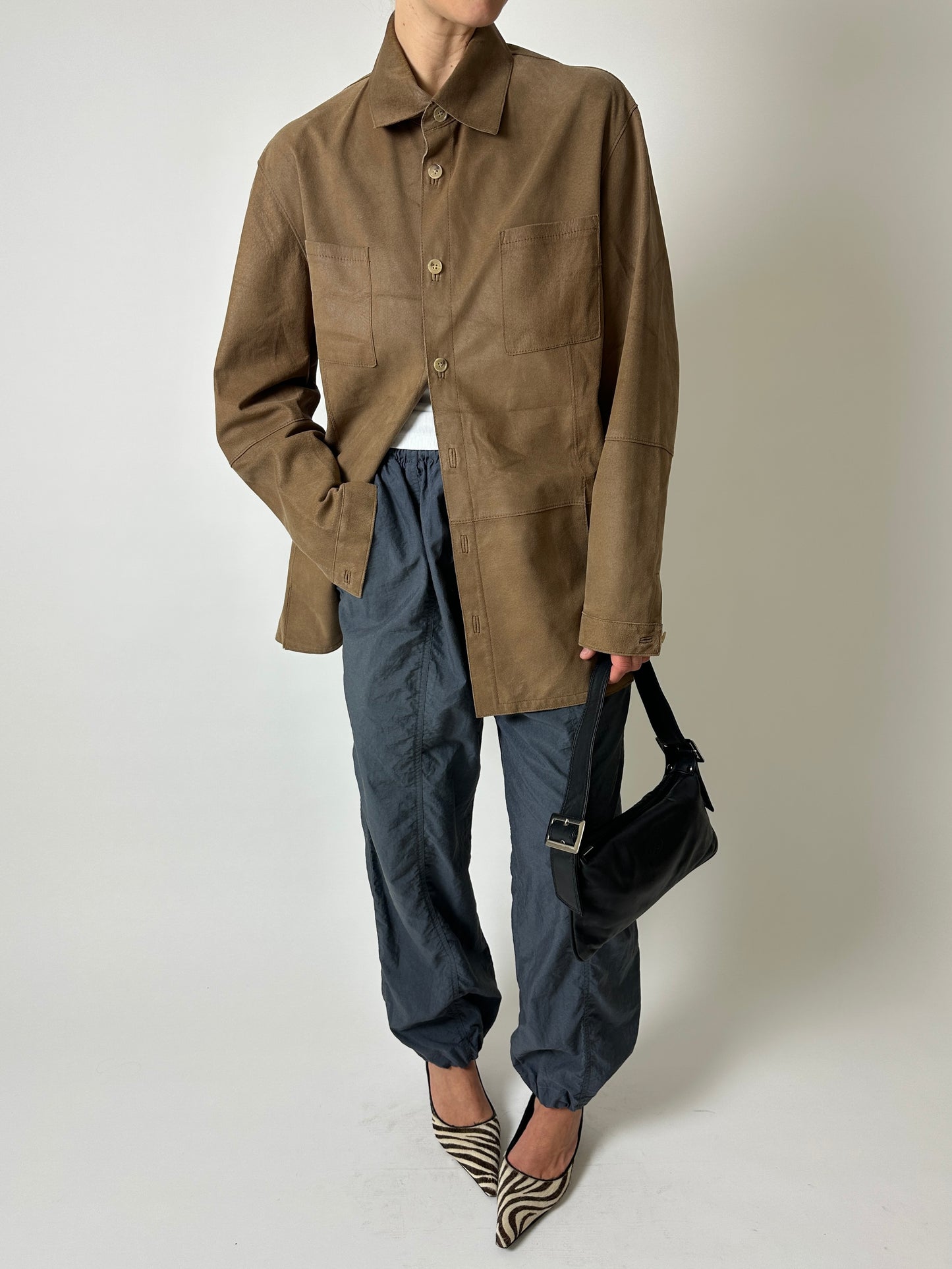 Leather shirt jacket | Chestnut