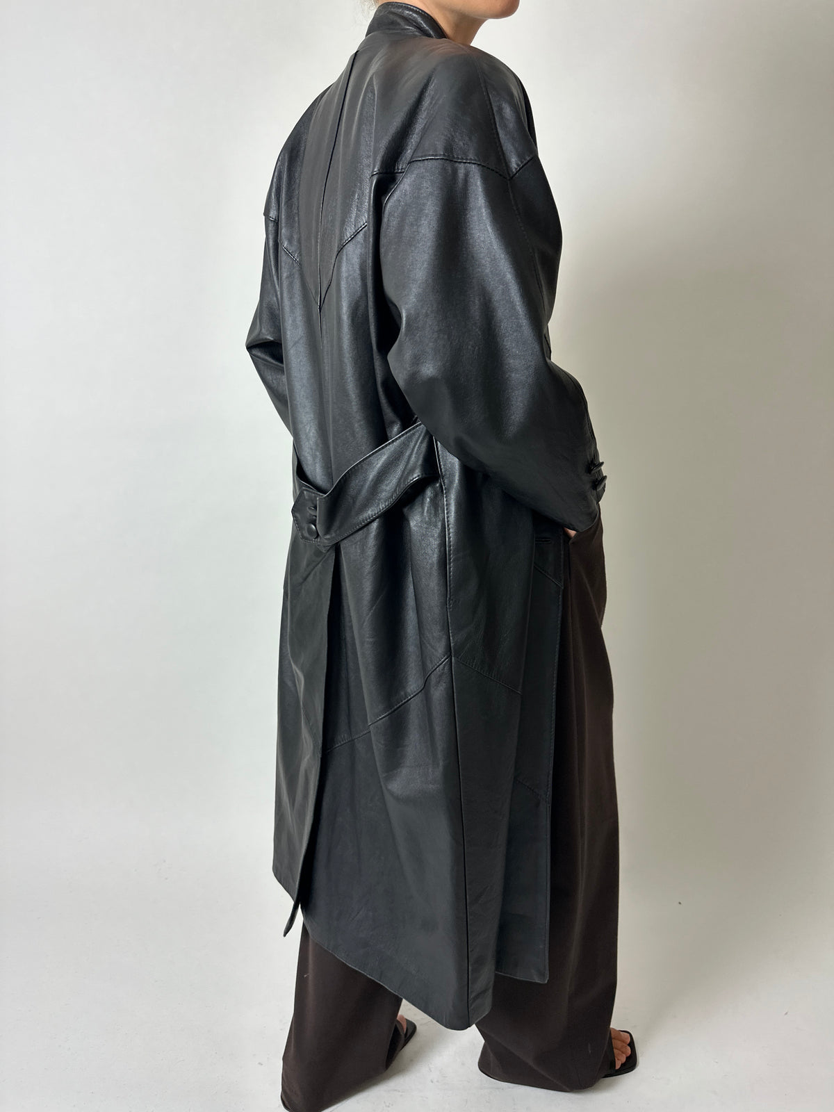 Long leather coat | Black