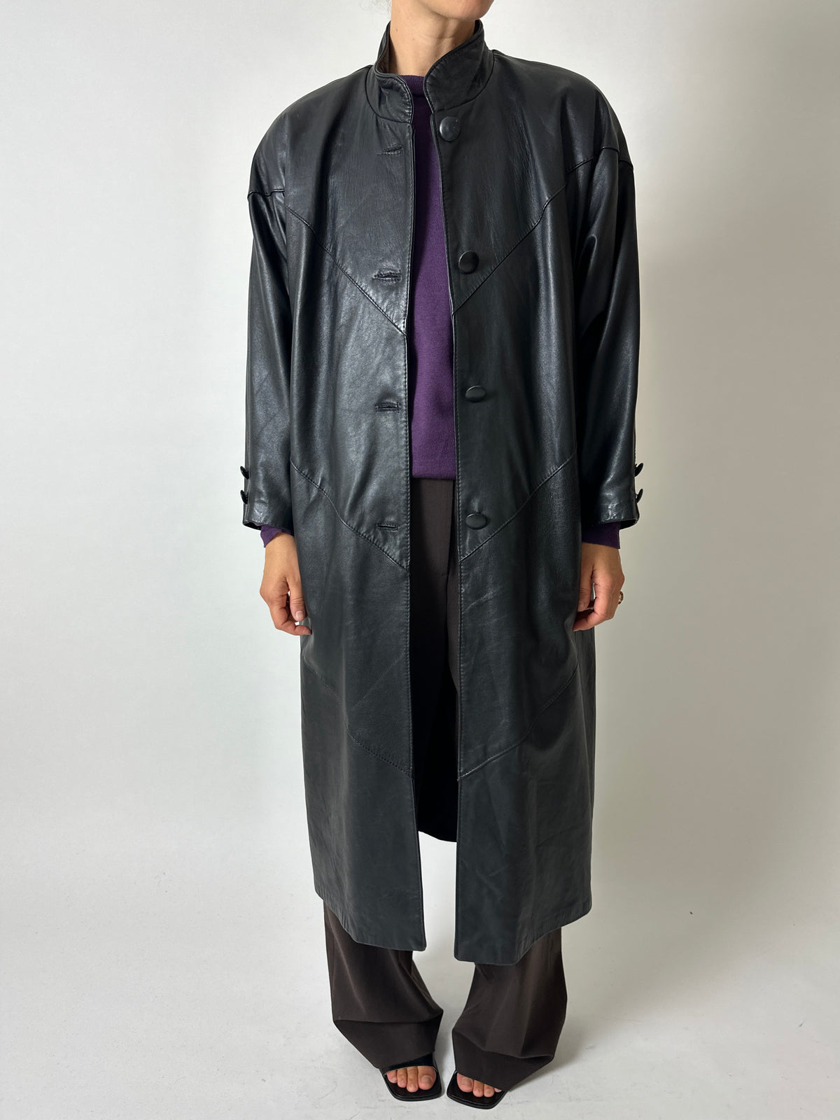 Long leather coat | Black