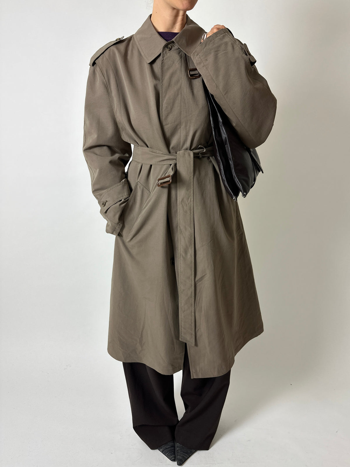 Long trench coat | Brown green