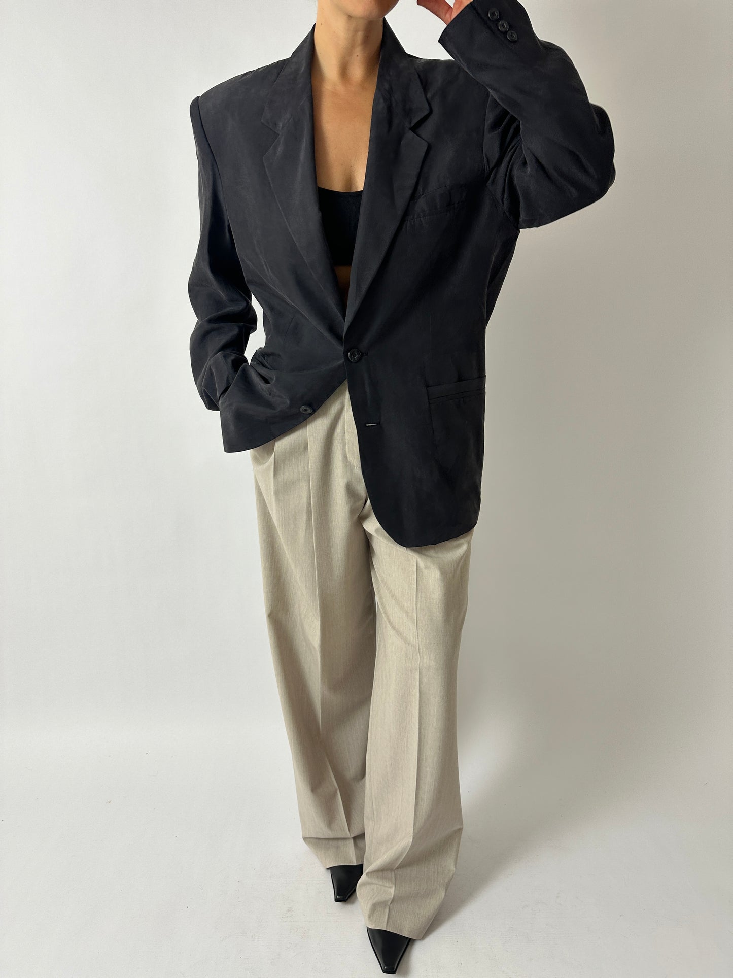 Oversized silk blazer | Black