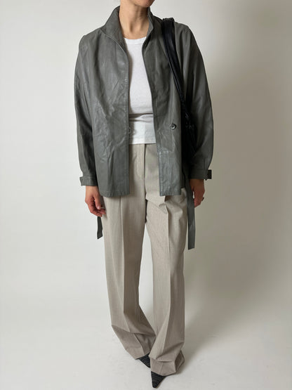 Leather belted jacket | Grey