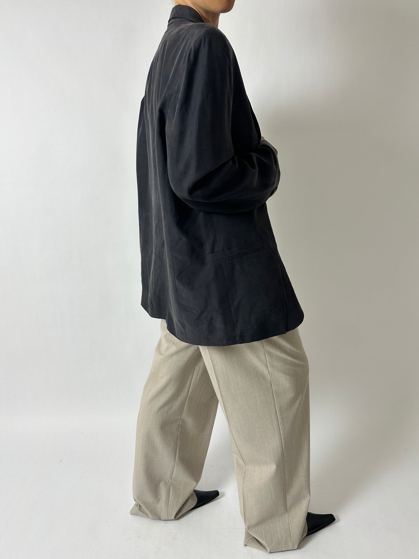 Oversized silk blazer | Black