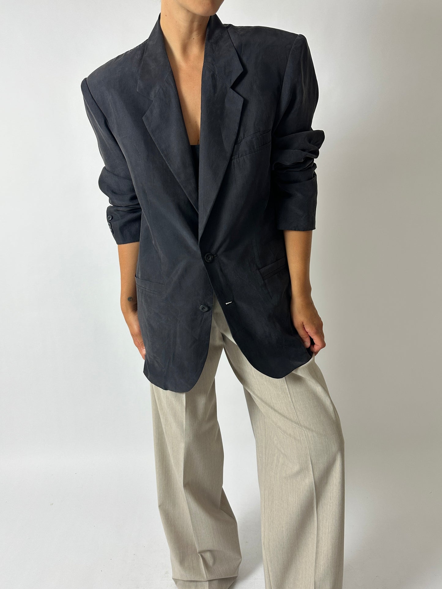 Oversized silk blazer | Black