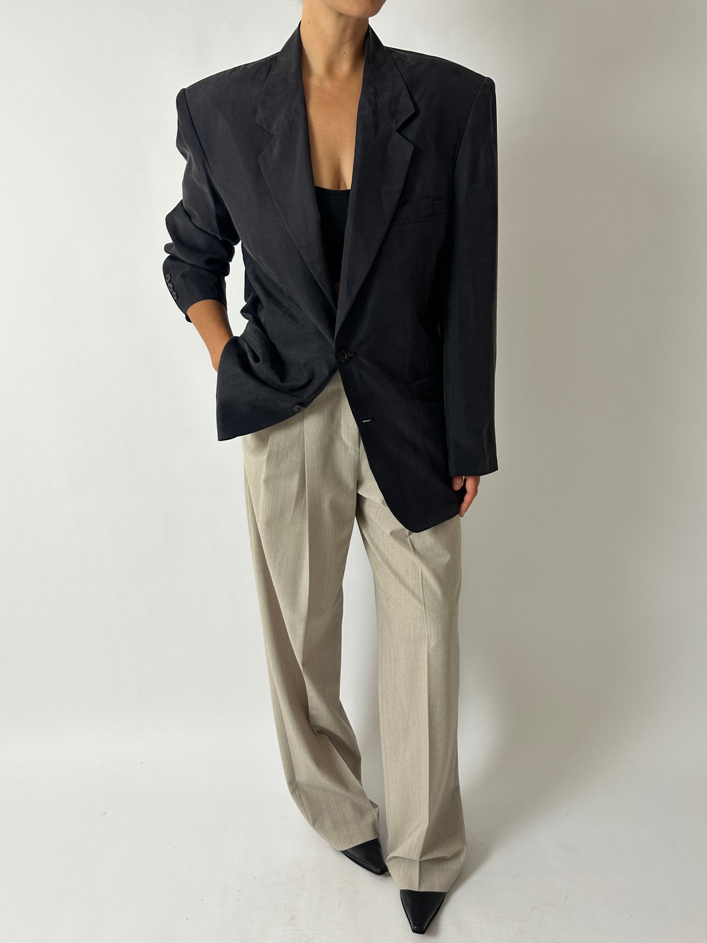 Oversized silk blazer | Black