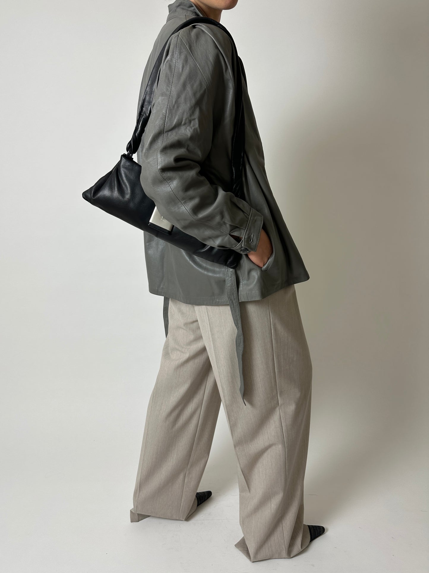 Leather belted jacket | Grey