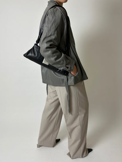 Leather belted jacket | Grey