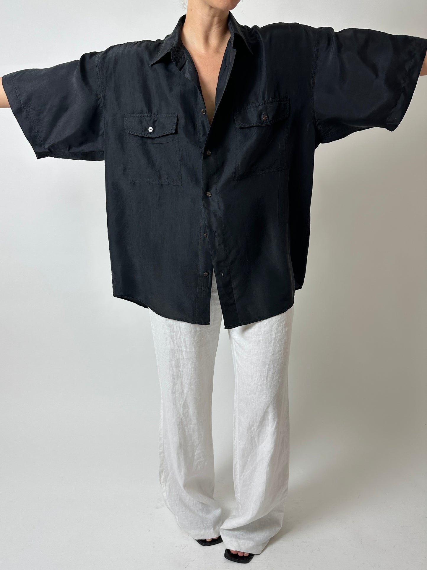 Oversized silk shirt | Black