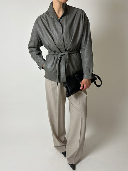 Leather belted jacket | Grey