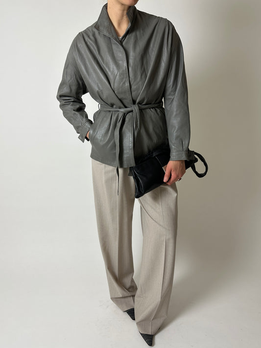 Leather belted jacket | Grey