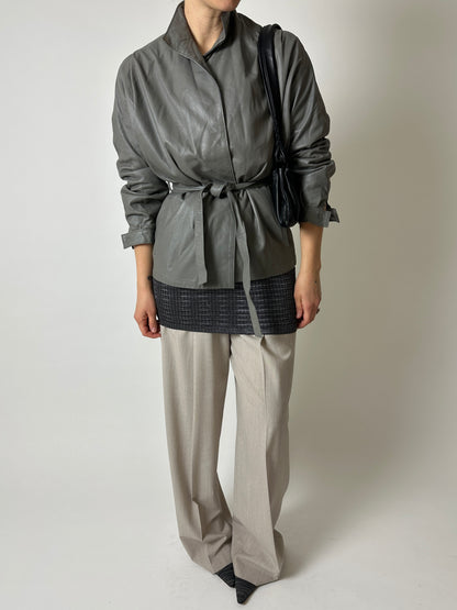 Leather belted jacket | Grey