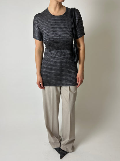 Pleated long top | Dark grey