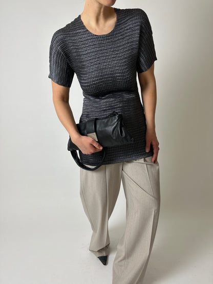 Pleated long top | Dark grey