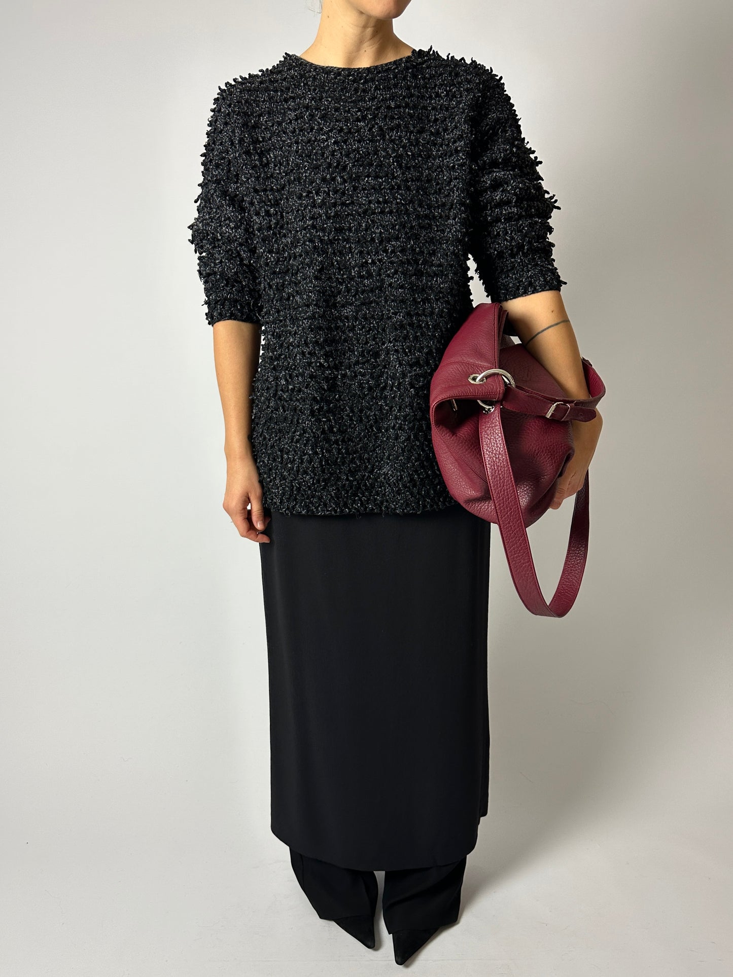 Leather shoulder bag | Burgundy