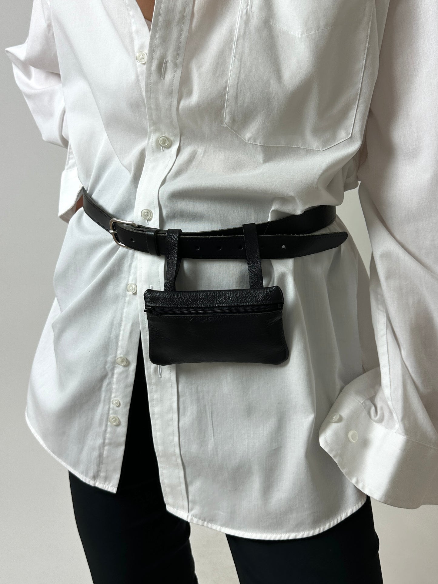Leather bag belt  | Black