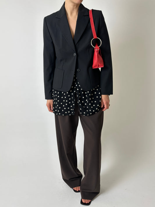 Fitted wool blend blazer | Black