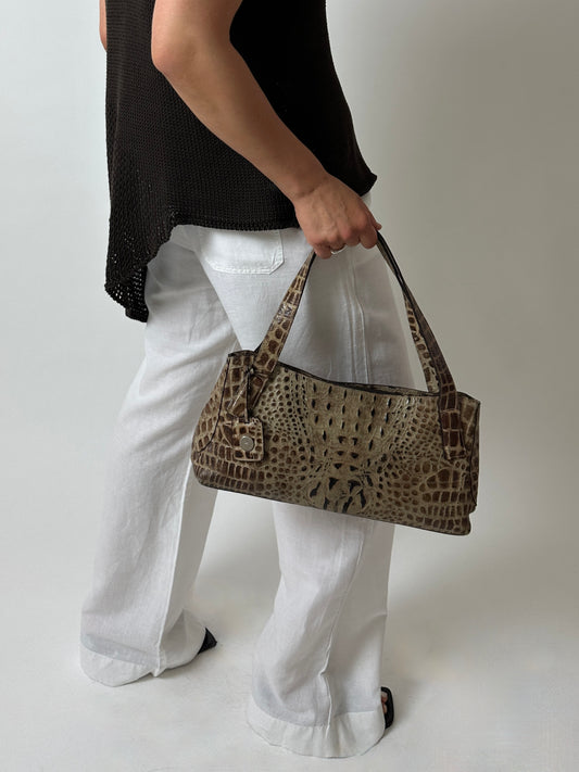 Croc embossed leather bag | Brown