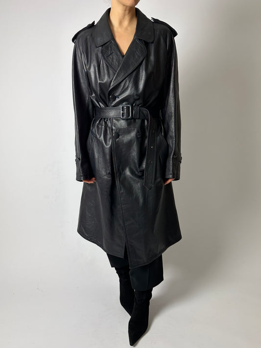 Leather trench coat | Night Blue