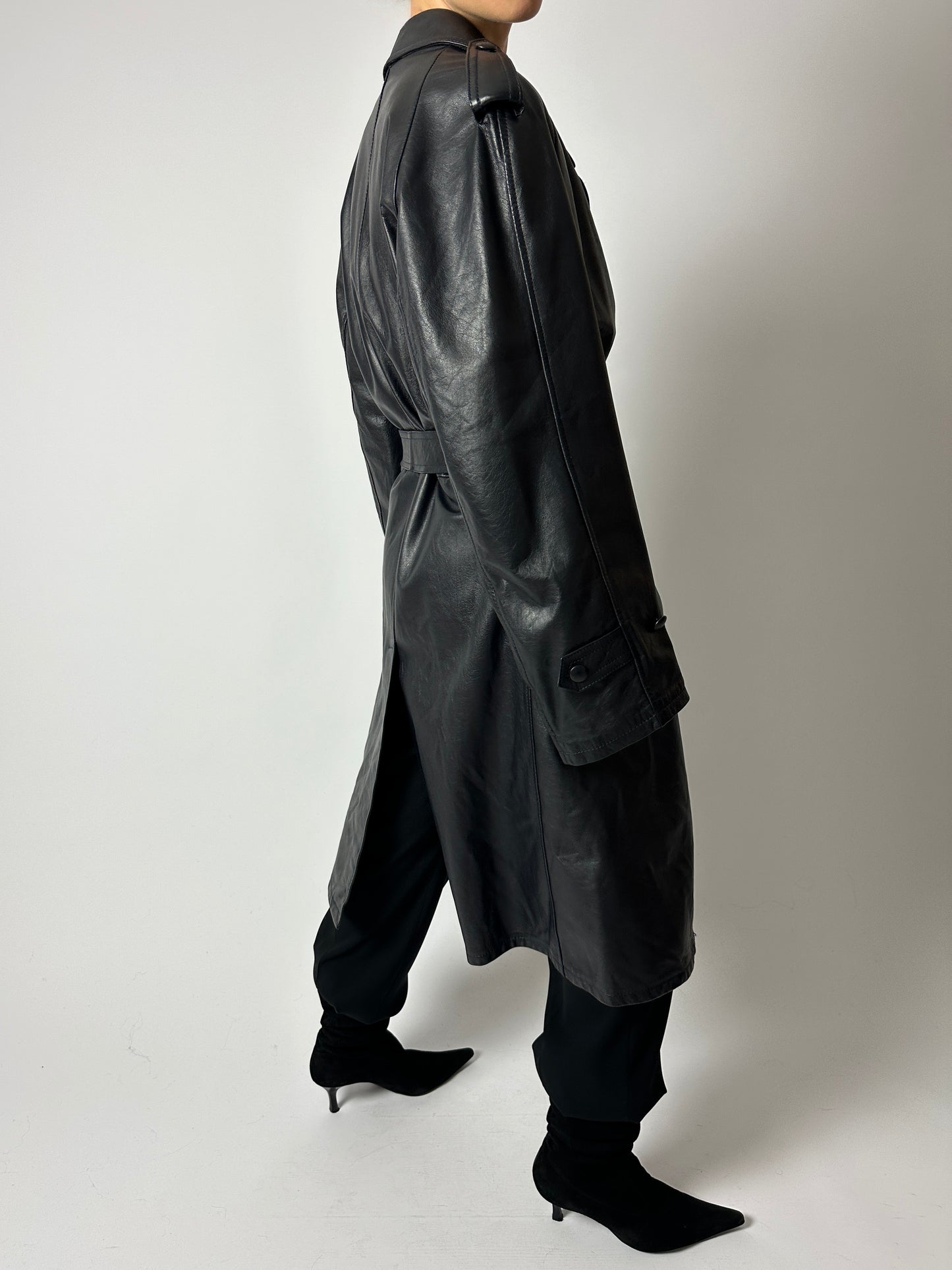 Leather trench coat | Night Blue