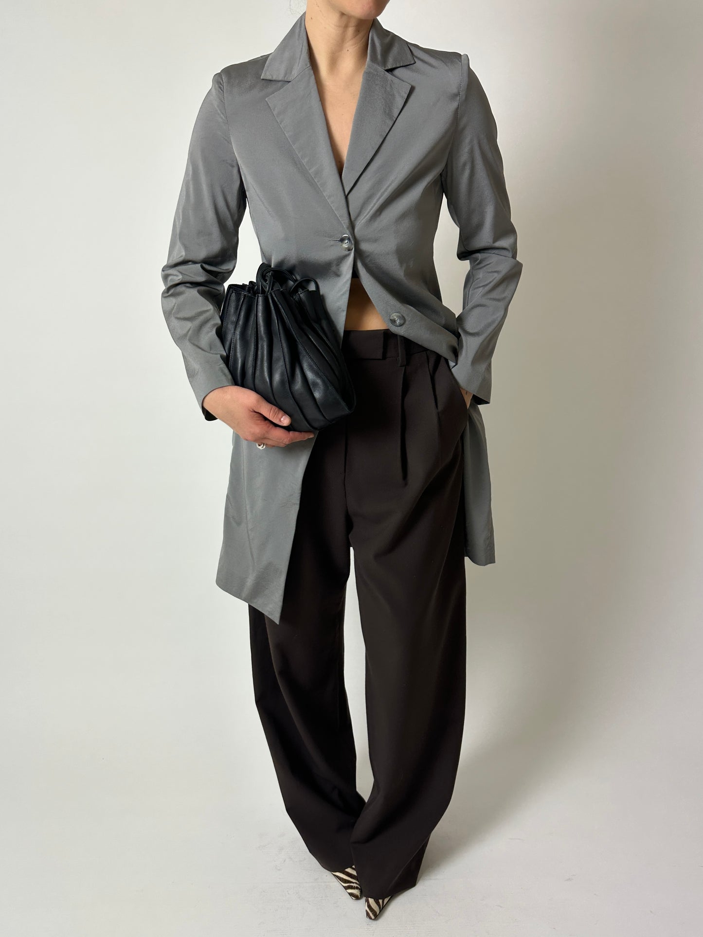 Slim long blazer | Silver grey