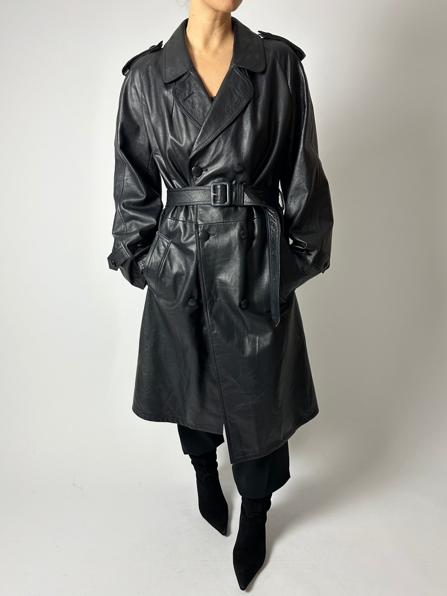 Leather trench coat | Night Blue