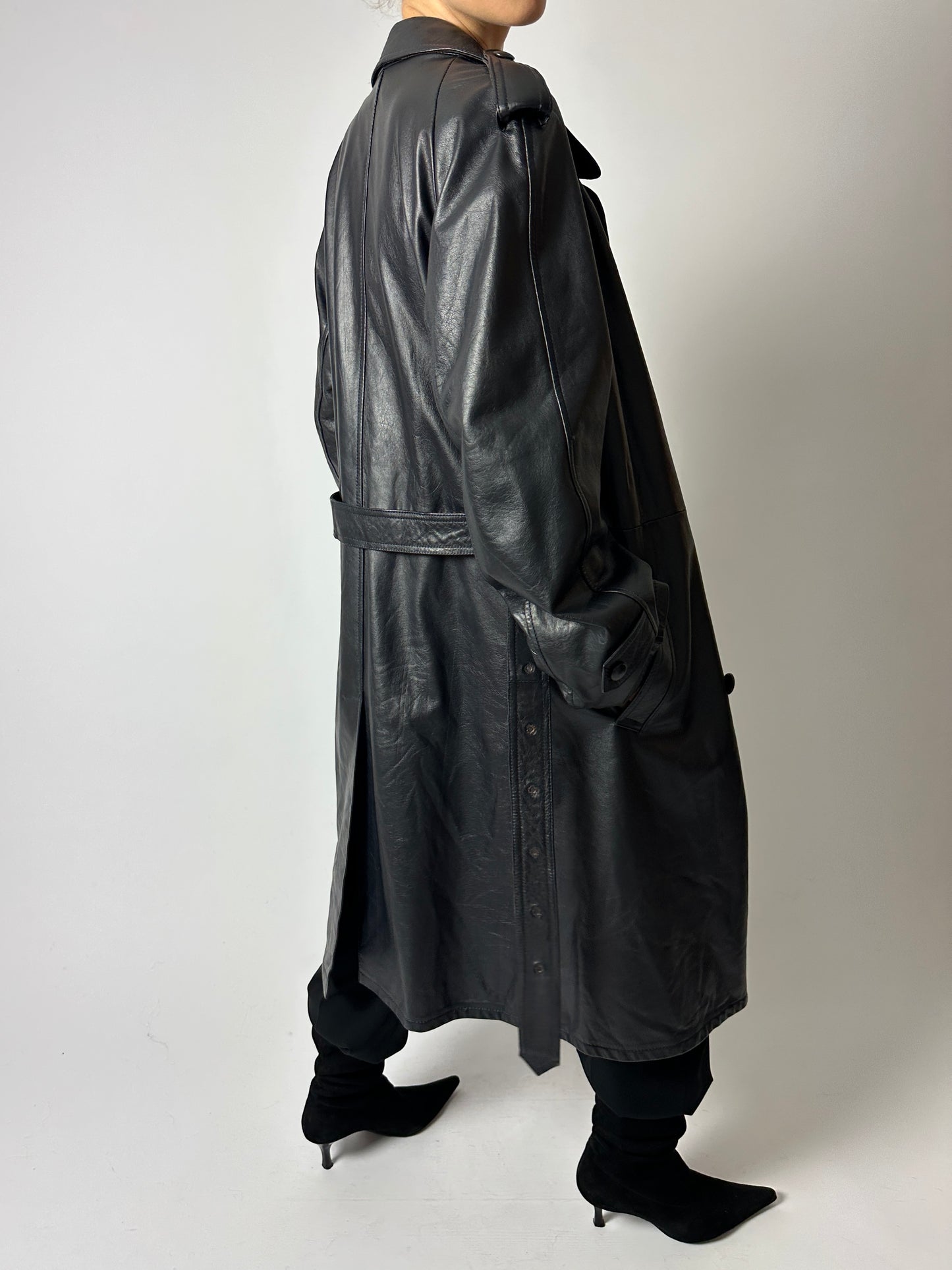 Leather trench coat | Night Blue