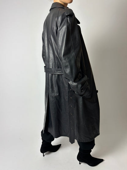 Leather trench coat | Night Blue
