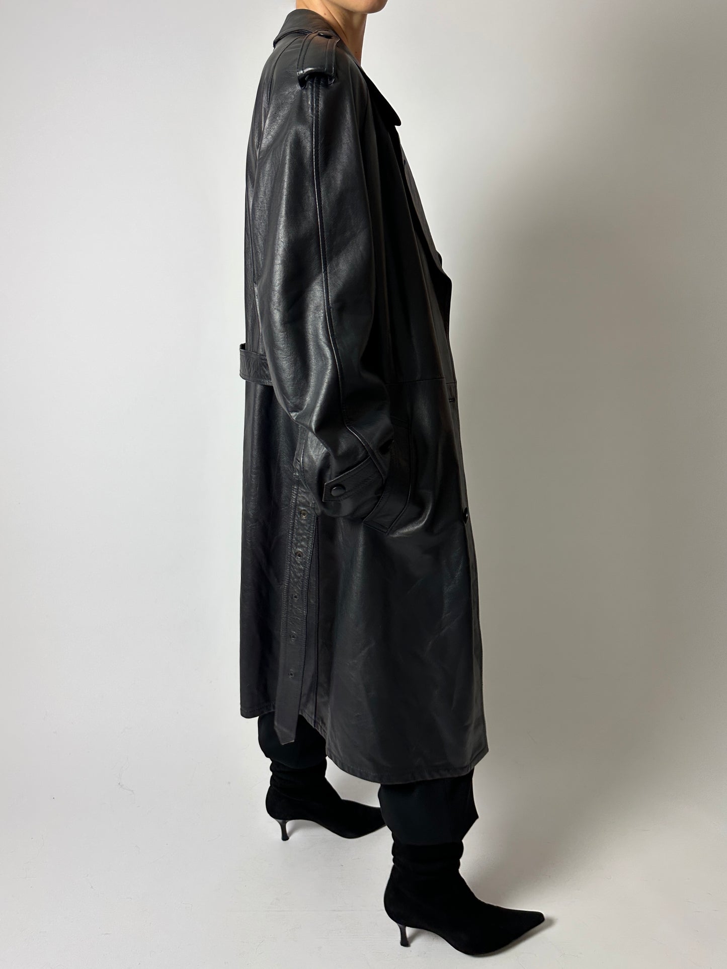 Leather trench coat | Night Blue