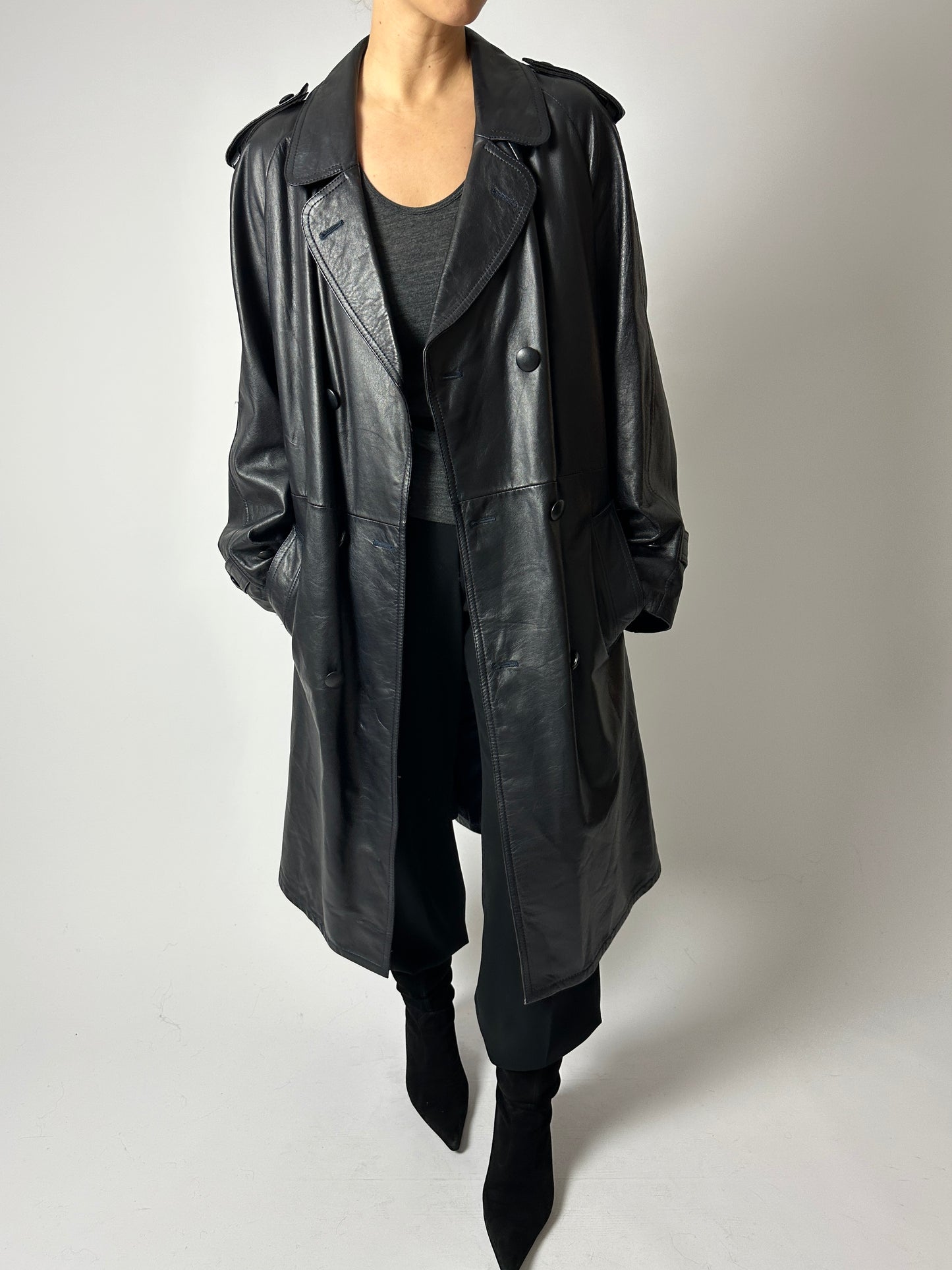 Leather trench coat | Night Blue