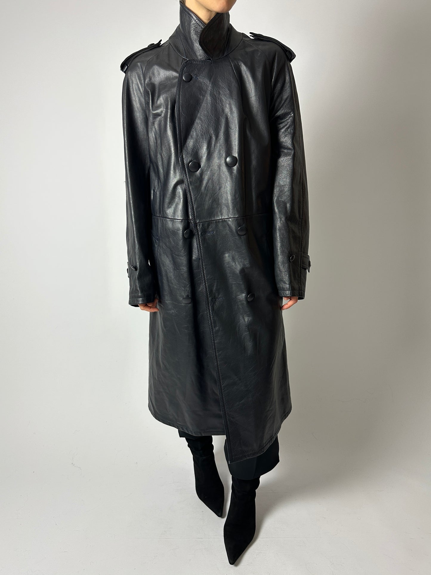 Leather trench coat | Night Blue