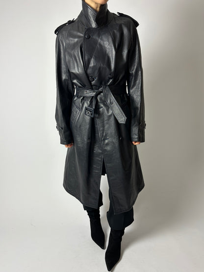 Leather trench coat | Night Blue