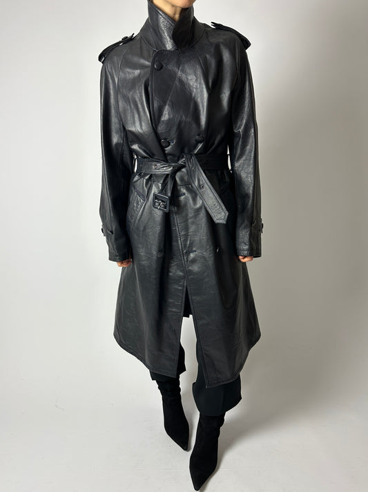 Leather trench coat | Night Blue
