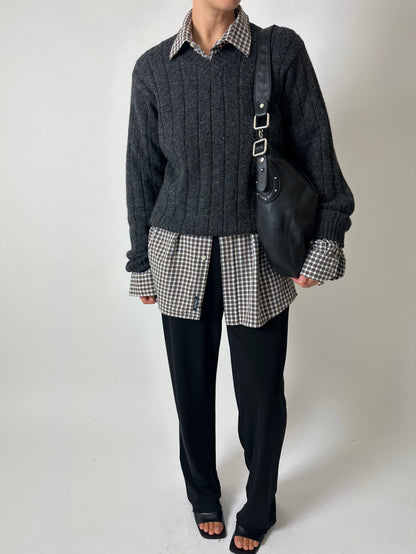 Wool v-neck jumper | Dark grey