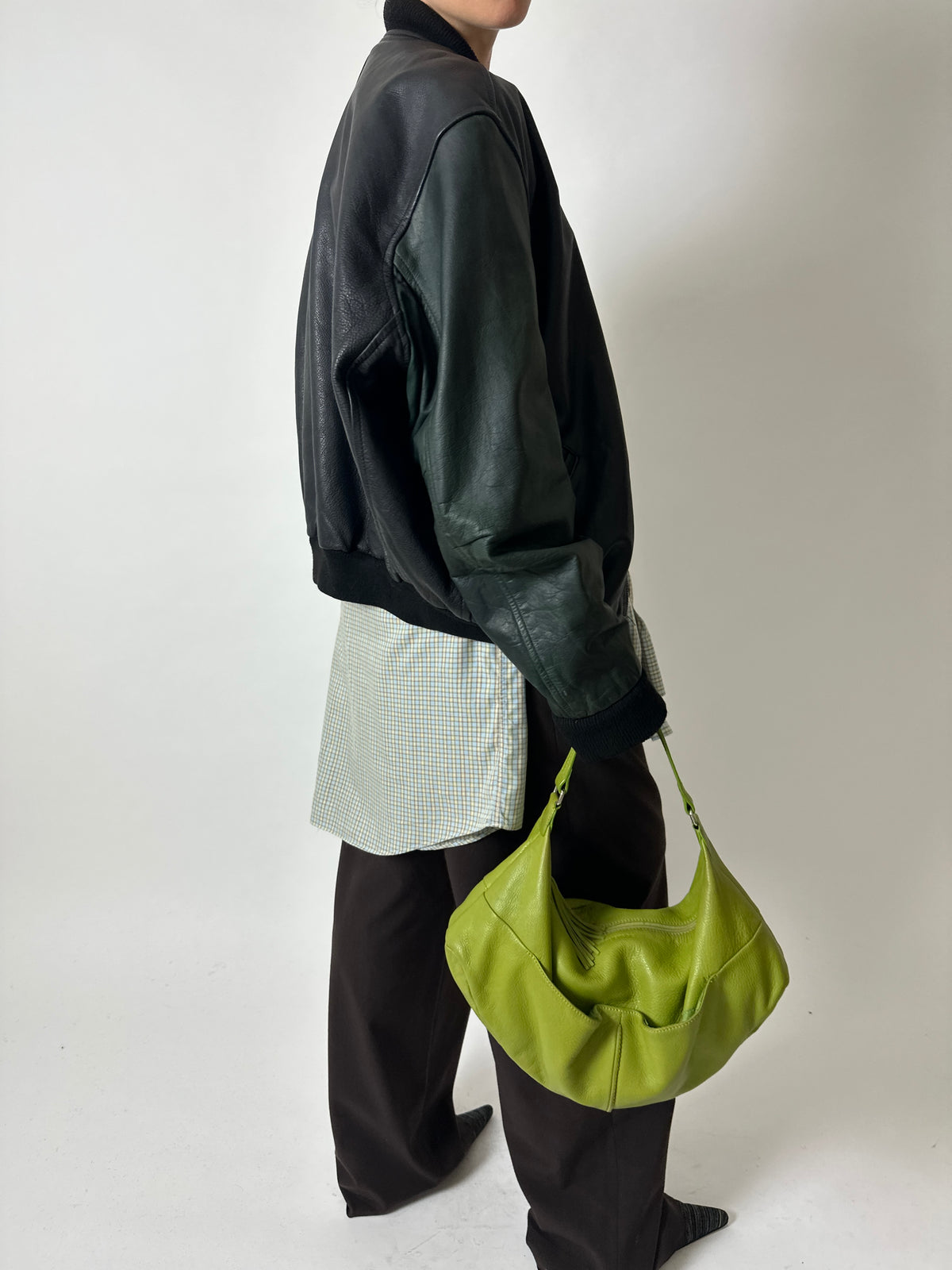 Leather bomber jacket | Black / Green