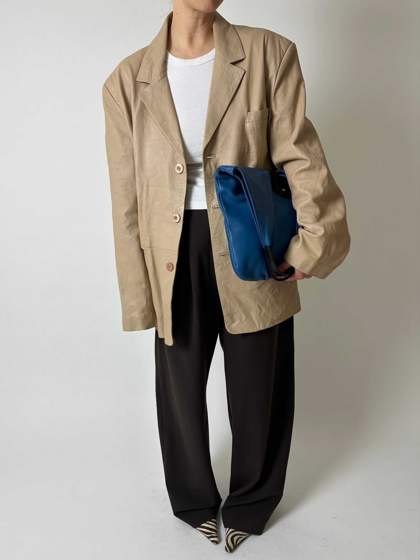 Leather blazer jacket | Soft Beige